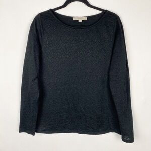 Loft Textured Jacquard Boat Neck Long Sleeve Top Womens Size L Black